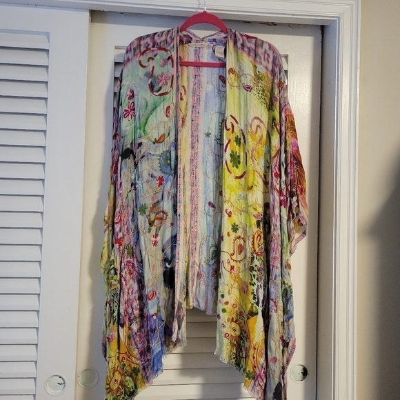 Soft surroundings embroidered open poncho cardigan. - Picture 2 of 13